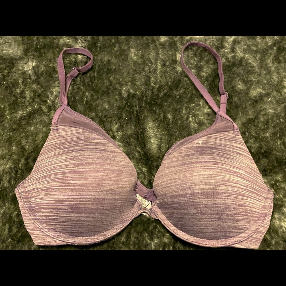 Padded purple plunge bra